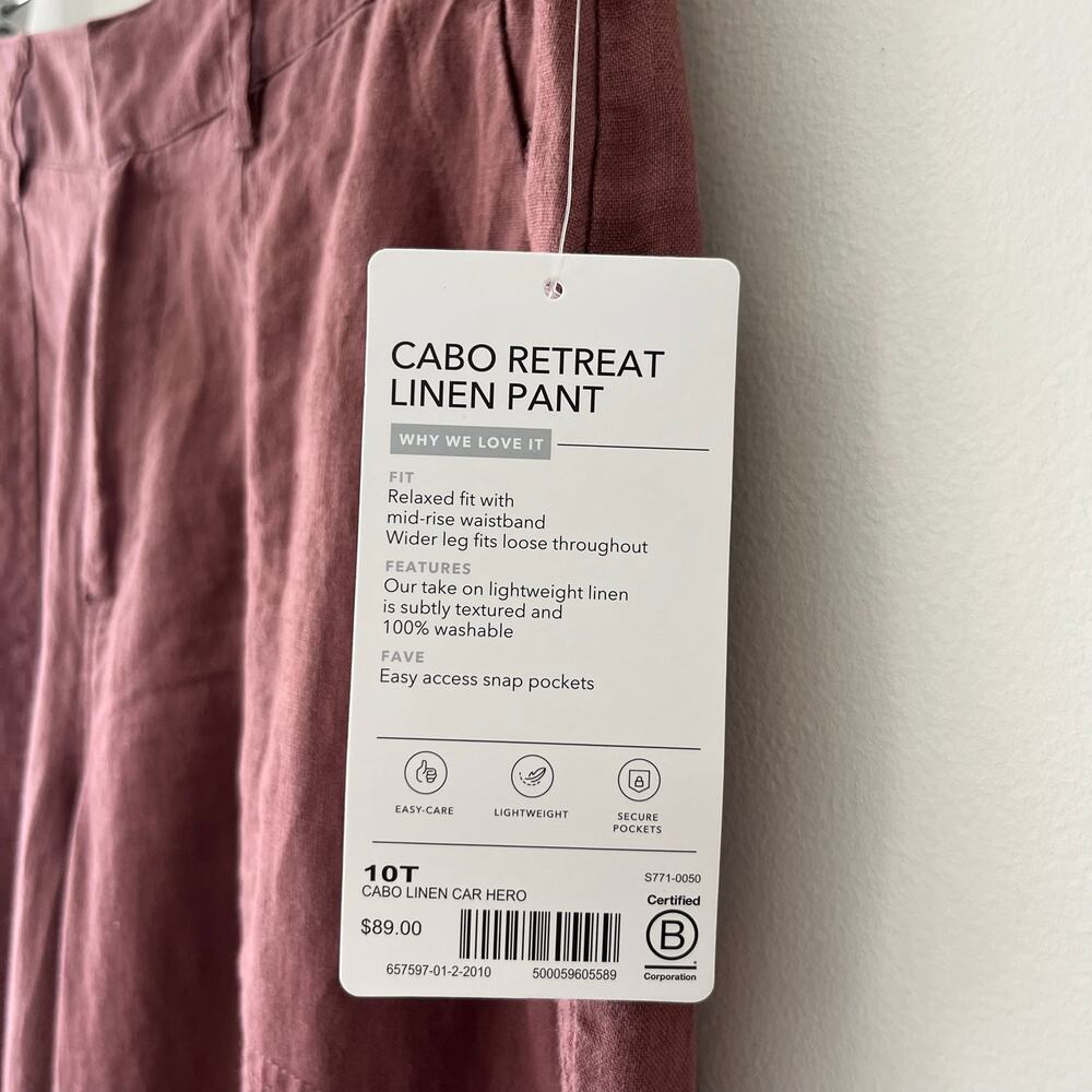 Athleta NWT Cabo Retreat Linen Hearth Rose Pink Pant Size 10 Tall - Picture 7 of 13